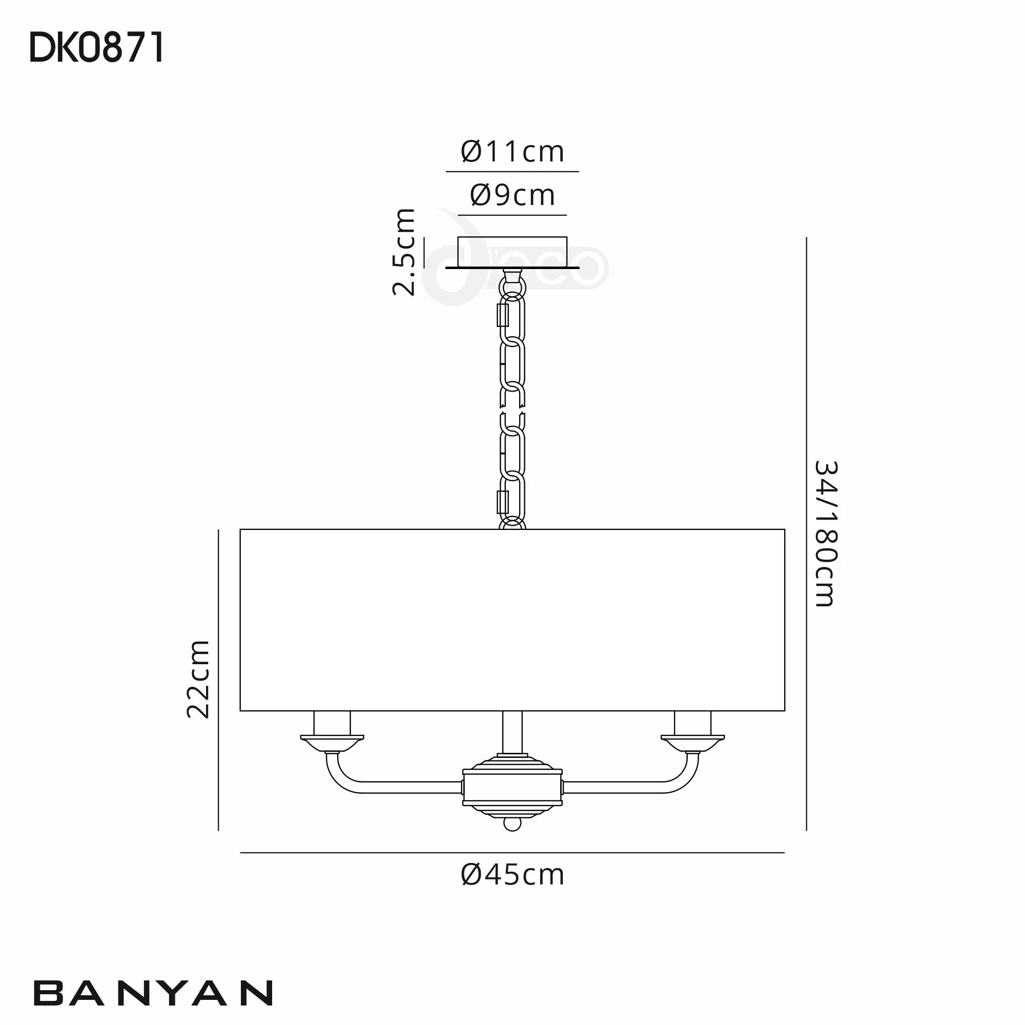 Banyan 45cm 3 Light Pendant Polished Chrome; Black DK0871  Deco Banyan AB GR